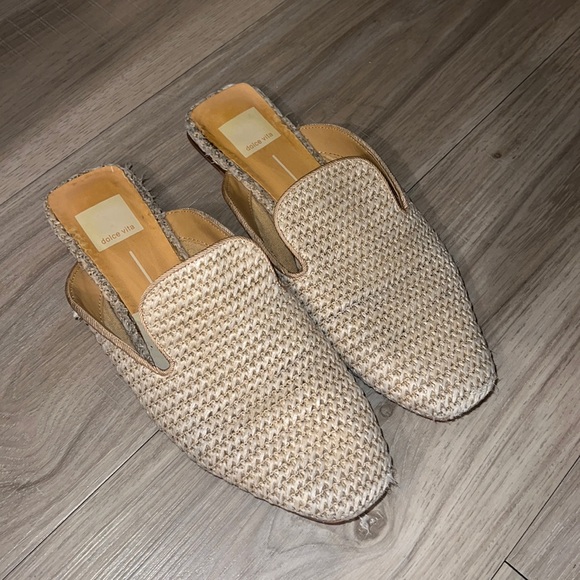 Dolce Vita Shoes - Dolce Vita Women Tan Raffia Woven Mules Slide On Flats Pointed